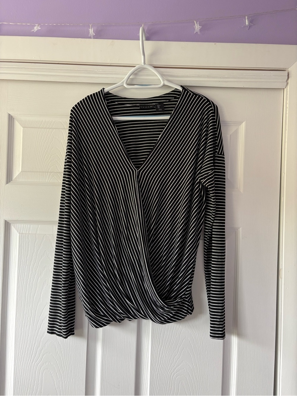 Tahari Black and White Striped Long Sleeve Top